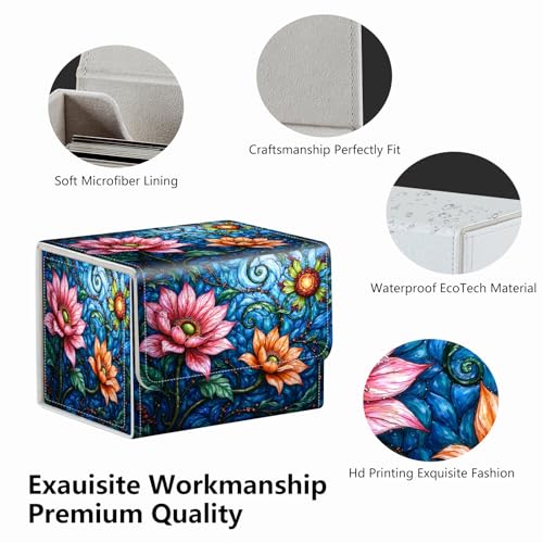 Strong Magnet for TCG MTG Commander Deck Box Playing Card Case MTG Deck Box Creative Pattern Trading Card Storage Box for Collectible Games, Pink And Yellow Lotus Flowers - color: Pink And Yellow Lotus Flowers