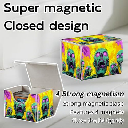 Trading Card Storage Box, Holds 100+ for MTG Cards, PU Leather with Magnetic Closure, Green Zombies in Psychedelic Flames Durable Deck Box for Magic the Gathering, Trading Card Games - color: Green Zombies in Psychedelic Flames