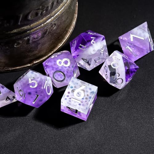 7PCS Cocktail Dice Set,Handmade Sharp Edge Dice Set D&D RPG Polyhedral Die,for Dungeons and Dragons TTRPG Games Roleplaying Games,with Gift Box.(Purple) - color: Cocktail Purple