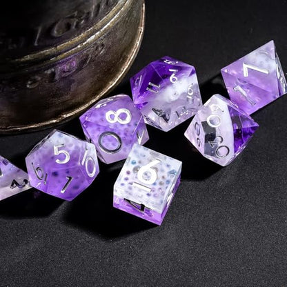 7PCS Cocktail Dice Set,Handmade Sharp Edge Dice Set D&D RPG Polyhedral Die,for Dungeons and Dragons TTRPG Games Roleplaying Games,with Gift Box.(Purple) - color: Cocktail Purple