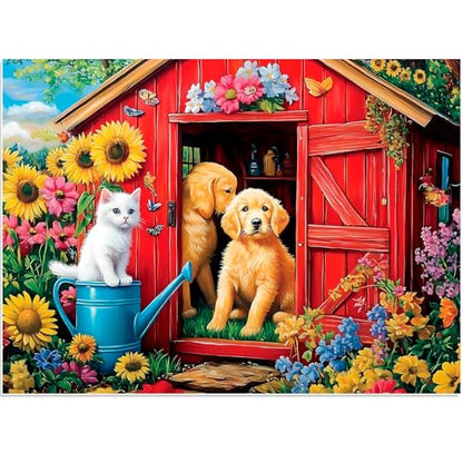 300 Piece Puzzle for Adults Dog Cat Flower Jigsaw Puzzle, Recycled Cardboar Jigsaw Puzzles 300 Pieces for Senior, Challenging Puzzles Family Birthday Party Toy Gift for Friends 20.5"x15" - style: Dog