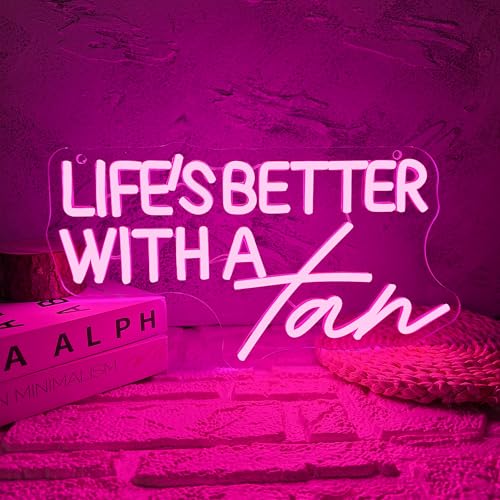 Allball Life’S Better With A Tan Neon Sign, USB Powered Dimmable LED Neon Light, for Summer Tanning Home Room Wall Decor Tropical Vacation Decor, Office Or Gift for Summer Lovers(14.1 * 7.8 In) - color: pink2