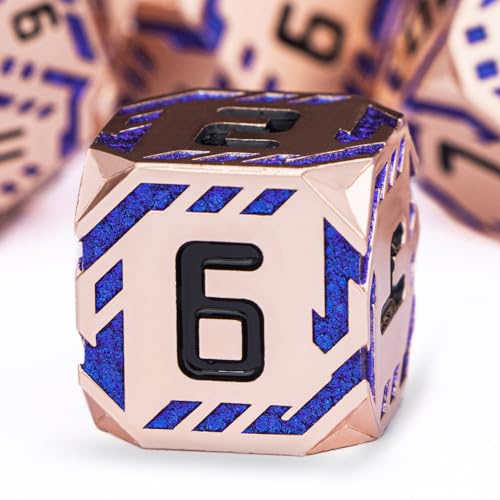 Metal DND Sci-fi Dice Set 7PCS Stripe Polyhedral Dice for Dungeons Dragons RPG Role Playing Game, Glitter D and D Dice with Gift Box D6 D8 D10 D12 D20 (Copper Blue) - color: Copper Blue