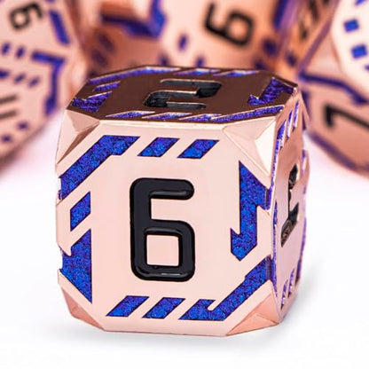Metal DND Sci-fi Dice Set 7PCS Stripe Polyhedral Dice for Dungeons Dragons RPG Role Playing Game, Glitter D and D Dice with Gift Box D6 D8 D10 D12 D20 (Copper Blue) - color: Copper Blue