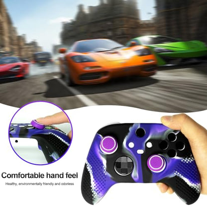 Anti-Slip Purple Black Controller Skin,Studded Edition Protective Silicone Cover Skin Grips Compatible with Xbox Series X/S Controller and 6 PCS Thumb Grips Caps. - color: Purple Black