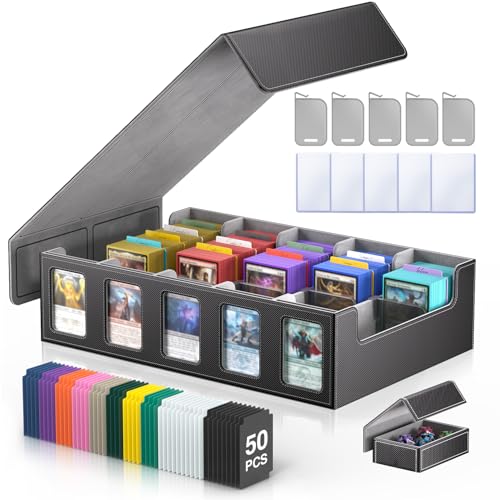 Trading Card Storage Box 5-Row 3900+ Capacity, Black | MTG Card Case with Magnetic Lid & Commander Display,Top Loaders Organizer Deck Box for MTG TCG PTCG Sports Cards - color: Black, size: 3900+ with Magnetic Lid