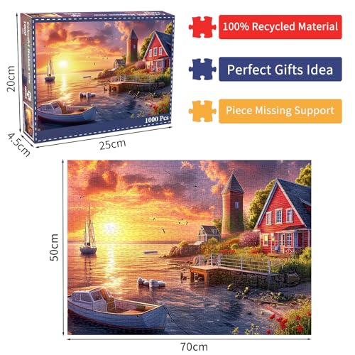Puzzles for Adults 1000 Pieces,Colourful Harbour View Jigsaw Puzzle with 1:1 HD Poster, Perfect Interlocking No Dust, Stress Relief Ideal Gift for Family Games - color: Colourful Harbour View