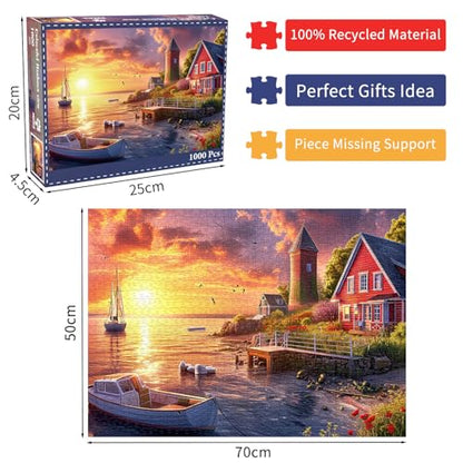 Puzzles for Adults 1000 Pieces,Colourful Harbour View Jigsaw Puzzle with 1:1 HD Poster, Perfect Interlocking No Dust, Stress Relief Ideal Gift for Family Games - color: Colourful Harbour View