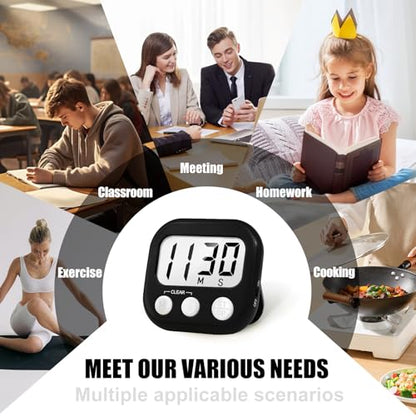 2 Pack Digital Kitchen Timer for Cooking Big Digits Loud Alarm Magnetic Backing Stand Cooking Timers for Baking Black - color: Black