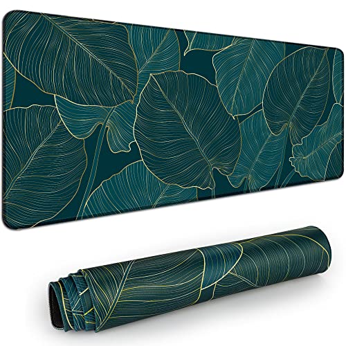 Desk Mat Pad,Large XXL Extended Mouse Pad Mat for Desktop Keyboard | 35''×15.6'' XXL Extended Gaming Mouse Pad with Non-slip Base Desk Matt Mousepad for Computer,Office,Keyboard and Laptop - color: D4-Green Leaves