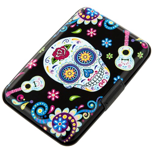 Credit Card Holder Small RFID Blocking Wallet Business Metal Slim Mini Aluminum Hard Case for Women Men - color: B Sugar Skull