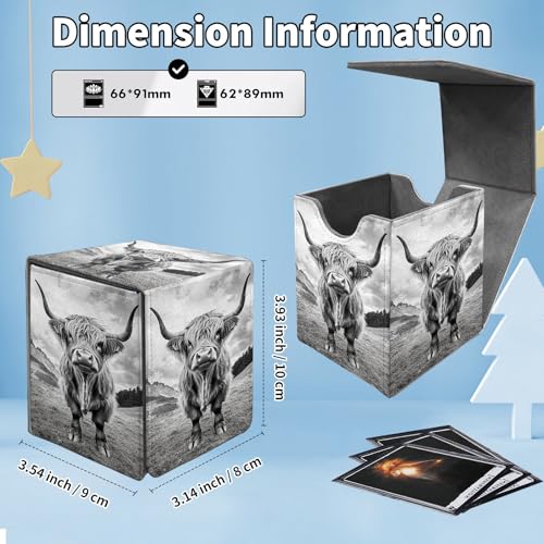 Card Deck Box for MTG Commander,Collectible Trading Storage Box Fits 120+ Single Sleeved Cards Magnetic Case PU Leather for Magic Commander TCG CCG MTG,Black Highland Cow - color: Black Highland Cow