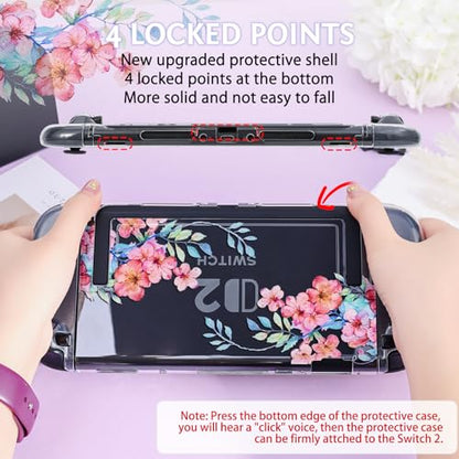 DLseego Protective Case Flower Floral Clear Switch 2 (2025), Detachable Joy-Handle Protective Case 2-Piece Split Full Wrap PC Hard Shell Anti-Scratch All-Round Protection Cover, Peach Blossom, Pink - color: Pink