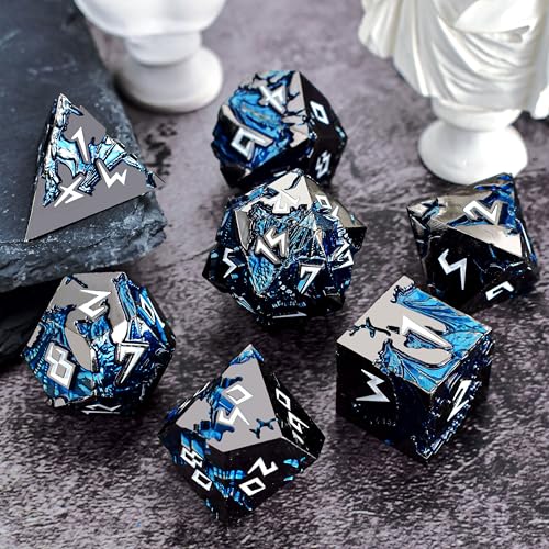 Rule Dice D&D Dice 7 Die Metal DND Dice Set, Weighted Metallic Dungeons and Dragons Dice Set, Large Polyhedral D and D Dice Sets, Cool MTG RPG Dice DND with Gifts Case for Role Playing (Black White) - color: Black White