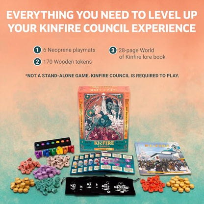 Kinfire Council: Upgrade Kit – Deluxe Wooden Tokens, Neoprene Playmats, Velvet Bags & Illustrated Lore Book - Ages 14+ - Premium Accessory Set for Kinfire Council (Not Standalone, Needs Base Game)