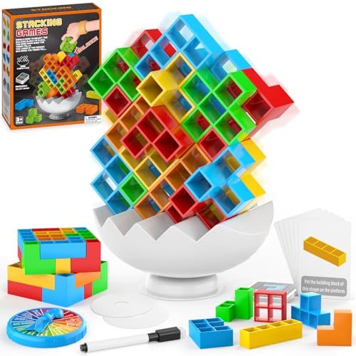 BBnote 70PCS Stack Game for Adult & Kids, 3D Tetra Board Tower Games for Family Travel Party, 2 Players Balance Stacking Toy, Team Toys Building Block - size: 70PCS - New Edition Base