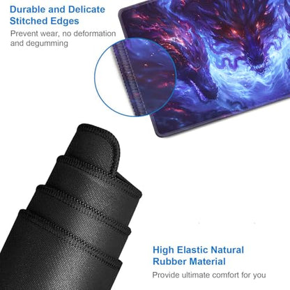 JVGFYNKL MTG Playmat + Drawstring Travel Pouch + 6 Dice Counter, for Tabletop Trading Card Game Playmats or Large Mouse Pad, Anti-slip Rubber 24 x 14 in, Blue Dragon Games TCG Playmat (No with Zone) - color: JV-Playmat-6-1-E125