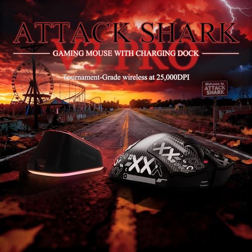 MAMBASNAKE Attack Shark V3 PRO 62g Superlight Wireless Gaming Mouse,RGB Charging Dock,BK52820 Tri-Mode BT/2.4G Wireless/Wired Mouse with Grip Tape,25000DPI,5 Programmable Buttons for Pc/Mac,Black PRO - color: Black&Stickers