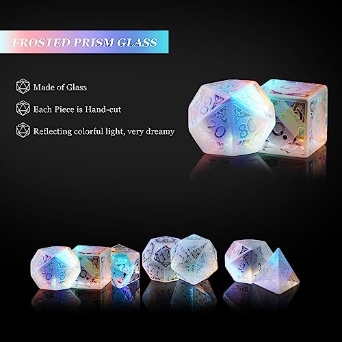 UDIXI Prism Glass Dice Set, Frosted Rainbow Glass Dice for Tabletop Games | Premium Gift Box, DM Gift, for Dungeons and Dragons Role Playing Games - color: Sandblasted Prism