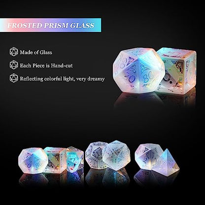 UDIXI Prism Glass Dice Set, Frosted Rainbow Glass Dice for Tabletop Games | Premium Gift Box, DM Gift, for Dungeons and Dragons Role Playing Games - color: Sandblasted Prism
