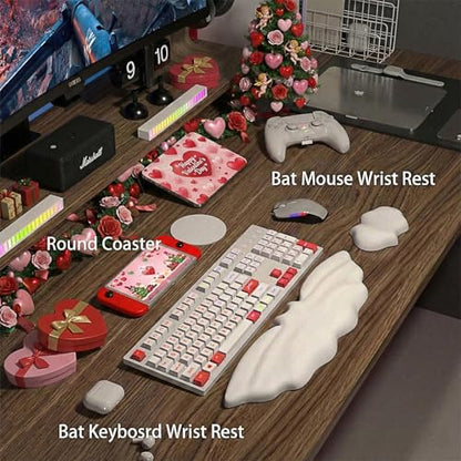Keyboard Wrist Rest - Leather Halloween Bat Wrist Pad for Mouse | Wrist Rest with Non-Slip Base, Wrist Pad for Keyboard,Arm Rest for Desk Computer Laptop Mac Gaming Office White - color: White