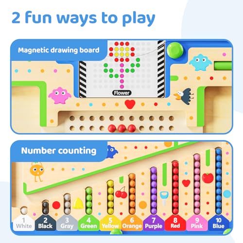 zhiwuzhu 2 in1 Magnetic Color and Number Maze,Wooden Montessori Preschool Learning Activities Toys,Toddler Travel Essentials Toys,3 4 5 Year Old Boy Girl Birthday Gift Toys - style: Intelligence