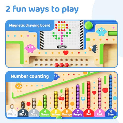 zhiwuzhu 2 in1 Magnetic Color and Number Maze,Wooden Montessori Preschool Learning Activities Toys,Toddler Travel Essentials Toys,3 4 5 Year Old Boy Girl Birthday Gift Toys - style: Intelligence