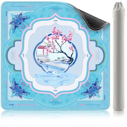 KUNTE Mahjong Mat,Blue Blossom Stream, 32"x32" | Non-Slip, Quiet, Waterproof, Foldable, For American Mahjong - color: Blossom Stream