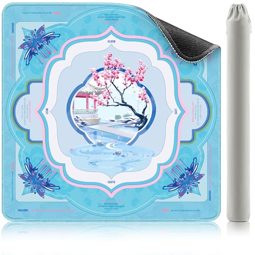 KUNTE Mahjong Mat,Blue Blossom Stream, 32"x32" | Non-Slip, Quiet, Waterproof, Foldable, For American Mahjong - color: Blossom Stream