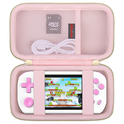 Elonbo Carrying Case for TEBIYOU/ WELLST·G/ TaddToy/ Beijue/ FAMILY POCKET/ CCTU/ X-JOYKIDS/ GREENCREEK/ Beico/ KAVOYI/ GuaiyeyeAP Handheld Game Console, Portable Electronic Gaming Player Bag, Pink - color: Pink