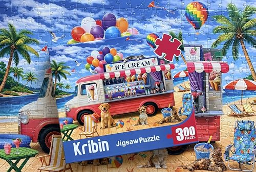 300 Piece Puzzles for Adults Kids Seniors - Ice Cream Truck - Summer Beach Jigsaw Puzzles