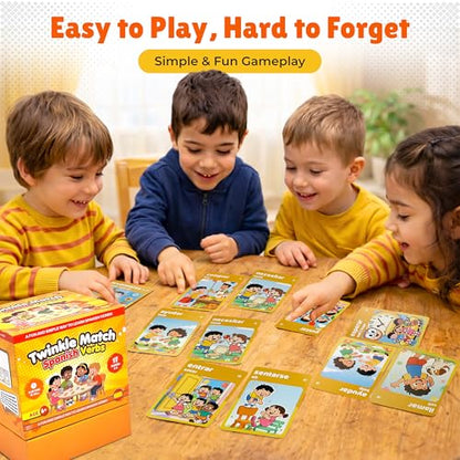Spedemy Twinkle Match Spanish Card Game – 100 Vocabulary Matching Cards, Bilingual Games, Spanish Board Game for Kids, Beginners, Families, Homeschool & Classroom, juegos en español para la Familia
