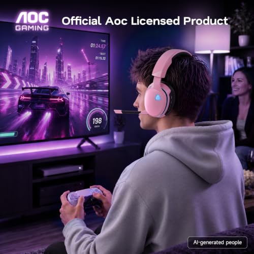 AOC 2.4GHz Wireless Gaming Headset for PS5, PS4 Fortnite & Call of Duty/FPS Gamers, PC, Switch, Bluetooth 6.0 Gaming Headphones with Noise Canceling Mic, 7.1 Virtual Surround, 45Hr - Blush Pink - color: Blush Pink