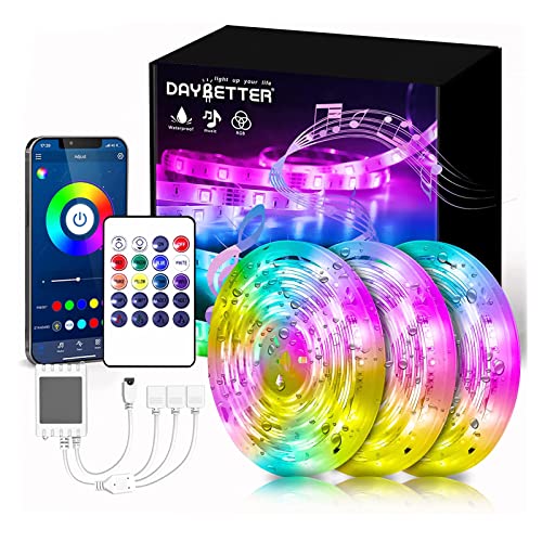 DAYBETTER Led Strip Lights Waterproof, Smart Outdoor Lights, Led Light Strips with Remote, App Control, 5050 RGB Color Changing Led Lights for Bedroom, Roof Eaves, Room Decor 50 ft(3 Rolls of 16.4ft) - size: 50ft(3 Rolls)
