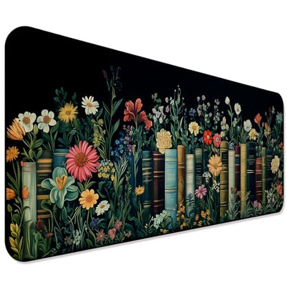 Fantasy Pretty Wildflower and Book Gaming Desk Mat, Computer Keyboard Large Extended Long Floral Mouse Pad for Office and Home, XL (W02) - color: W02