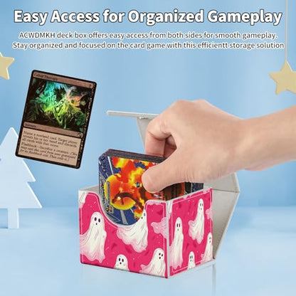 for MTG Commander Deck Box,Card Deck Box for Trading Yugioh MTG,Fits 100 Double Sleeved Cards,PU Leather Strong Magnet Case for Magic Commander TCG CCG,Cute Pink Spirit - color: Cute Pink Spirit