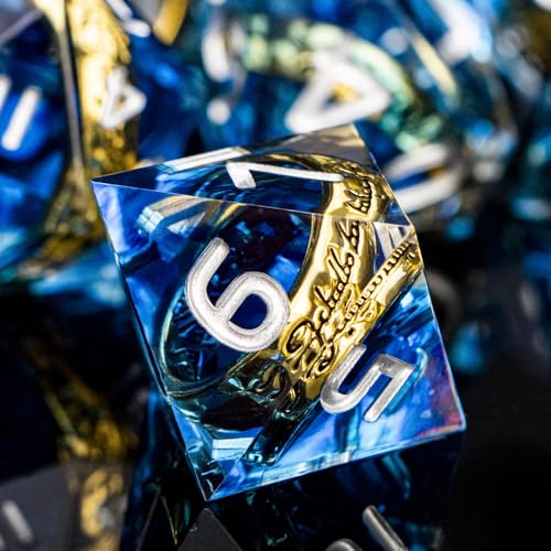 Magic Golden Ring DND Dice Set with Dice Box, Blue Resin Sharp Edge D and D Dice for use with D&D Tabletop Games Handmade Lord Polyhedral Dice Set D20 D12 D10 D8 D6 D4 - color: Ring - Blue-2