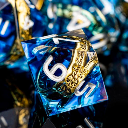 Magic Golden Ring DND Dice Set with Dice Box, Blue Resin Sharp Edge D and D Dice for use with D&D Tabletop Games Handmade Lord Polyhedral Dice Set D20 D12 D10 D8 D6 D4 - color: Ring - Blue-2