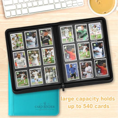 9 Pocket Card Binder, Premium Zip Trading Card Binder, 540 Double Sided Pocket PU Collection Binder, Collector Album, Card Folder for MTG, TCG, Sports Cards - color: Groove blue