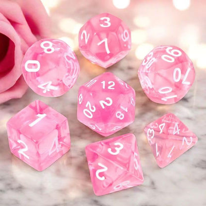 7Pcs Polyhedral DND Dice Set with Black Storage Bag(Pink Transparent) | Classic dice set for RPG Polyhedral Dice for Dungeon and Dragons Playing Games 7-Die Set - color: Pink Transparent Dice