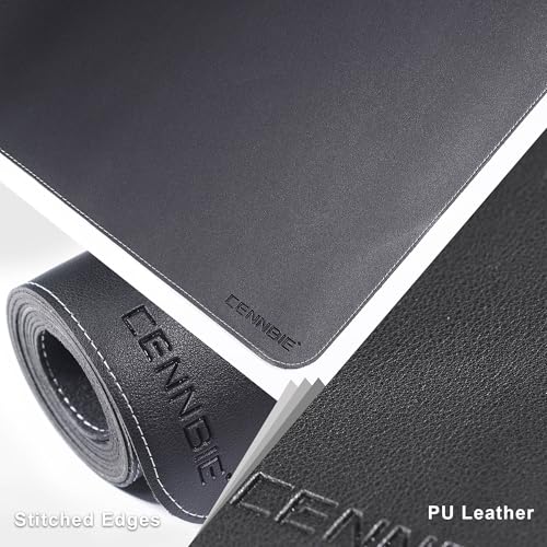 CENNBIE Leather Desk Mat Protector, 35.5" x 16" Office Desk Pad (Black) | Premium stitched edges resist wear. Easy to clean. Protects desk from spills, stains ,scratches. Smooth glide. Office & home. - color: Black, size: 35.5" x 16"