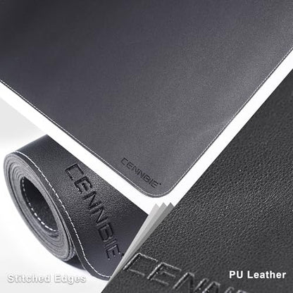 CENNBIE Leather Desk Mat Protector, 35.5" x 16" Office Desk Pad (Black) | Premium stitched edges resist wear. Easy to clean. Protects desk from spills, stains ,scratches. Smooth glide. Office & home. - color: Black, size: 35.5" x 16"