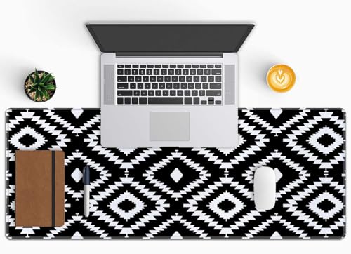 Desk Mat Large Mouse Pad, Black White Geometric Aesthetic XL Mouse Pad Extended Full Desk Gaming Mousepad XL Long Keyboard Mouse Mat Desk Pad 31.5''X11.8'' Desk Accessories for Women Men - color: Black White Geometric Pattern