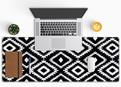 Desk Mat Large Mouse Pad, Black White Geometric Aesthetic XL Mouse Pad Extended Full Desk Gaming Mousepad XL Long Keyboard Mouse Mat Desk Pad 31.5''X11.8'' Desk Accessories for Women Men - color: Black White Geometric Pattern