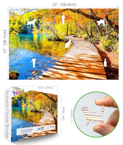 Autumn Foliage Lakes Park 500 Piece Jigsaw Puzzles for Adults Bridge Nature Scenery Puzzle with Letters on Back Fall Forest Reflection Fun Relax Puzzles for Family - color: Foliage Lakes Park