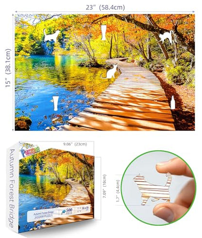 Autumn Foliage Lakes Park 500 Piece Jigsaw Puzzles for Adults Bridge Nature Scenery Puzzle with Letters on Back Fall Forest Reflection Fun Relax Puzzles for Family - color: Foliage Lakes Park