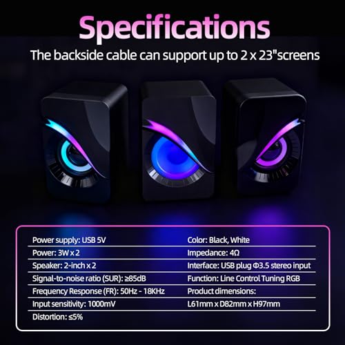 RGB Computer Speakers, USB Powered PC Sound Bar with Inline Control & Colorful Lights for Desktop, Laptop, Monitor Gaming Setup (Black) - color: FT-Q9