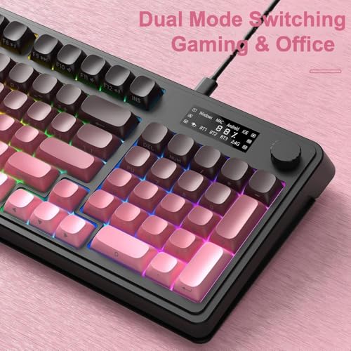 AULA S99 Pro Keyboard, Wireless Keyboards with Media Knob Custom RGB Backlit, 3-Modes BT/2.4G/USB-C Membrane Gaming Creamy Keyboard for Windows/MAC/PC Gamer - Black Pink - color: Black Pink