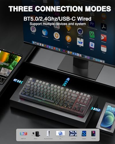 AULA F87 Pro Wireless Mechanical Keyboard,Tri-Mode BT5.0/2.4GHz/USB-C Hot Swappable Custom Keyboard,Pre-lubed Switches,Side Printed PBT Keycaps,75% TKL RGB Backlit Gaming Keyboards - color: F87Pro-Black