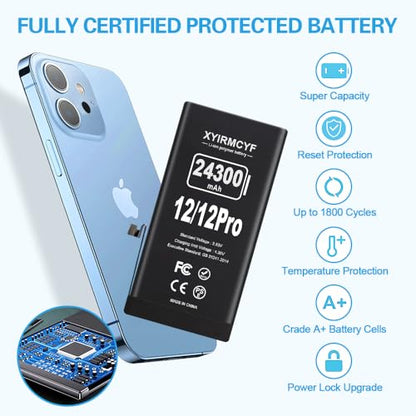 XYIRMCYF 24300mAh Super Capacity Battery Compatible with iPhone 12/12 Pro, 0 Cycle Li-Polymer Replacement Battery for iPhone 12/12 Pro, with Professional Repair Tool Kit - color: 12/12Pro-24300